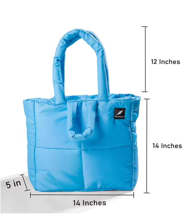 BLUE Quilted puffer Tote Bag
