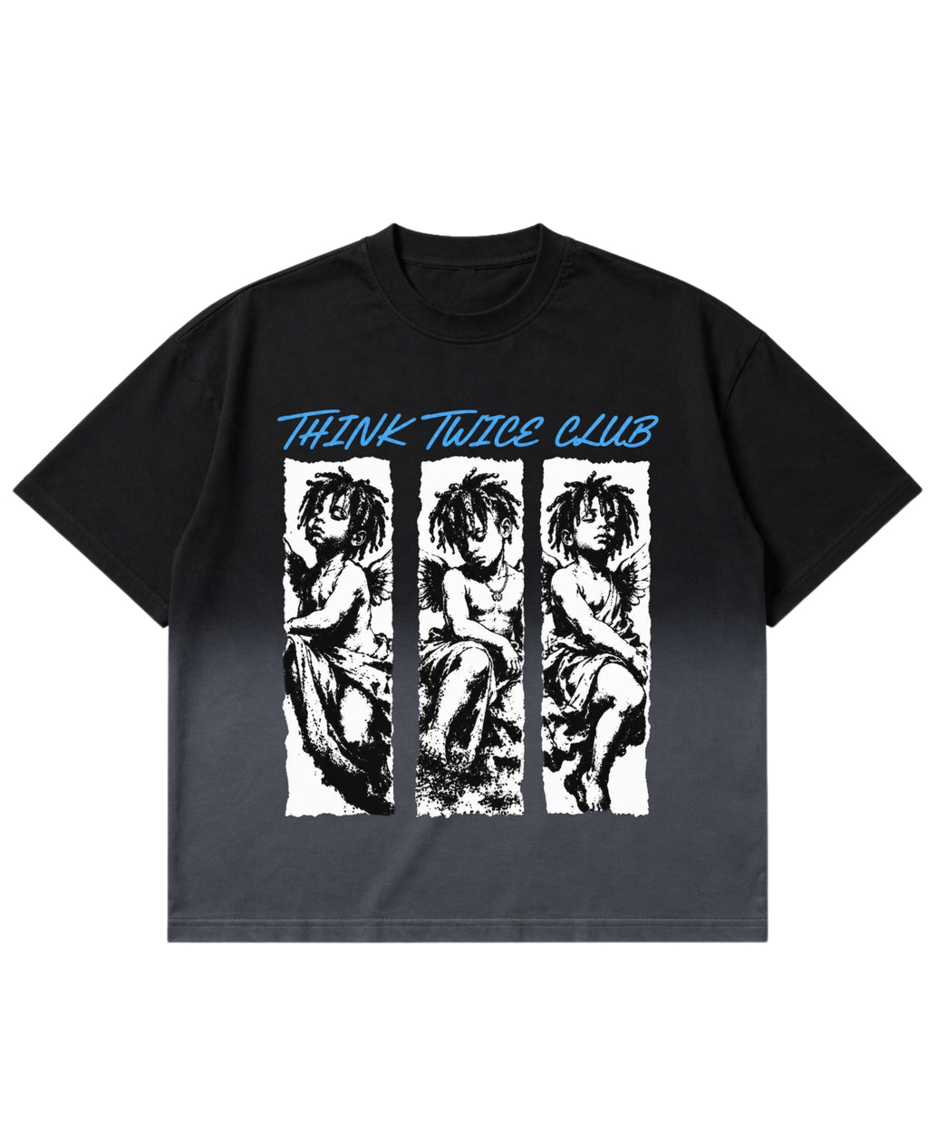 Black Ombré Wash Boxy Fit T-shirt Front Design