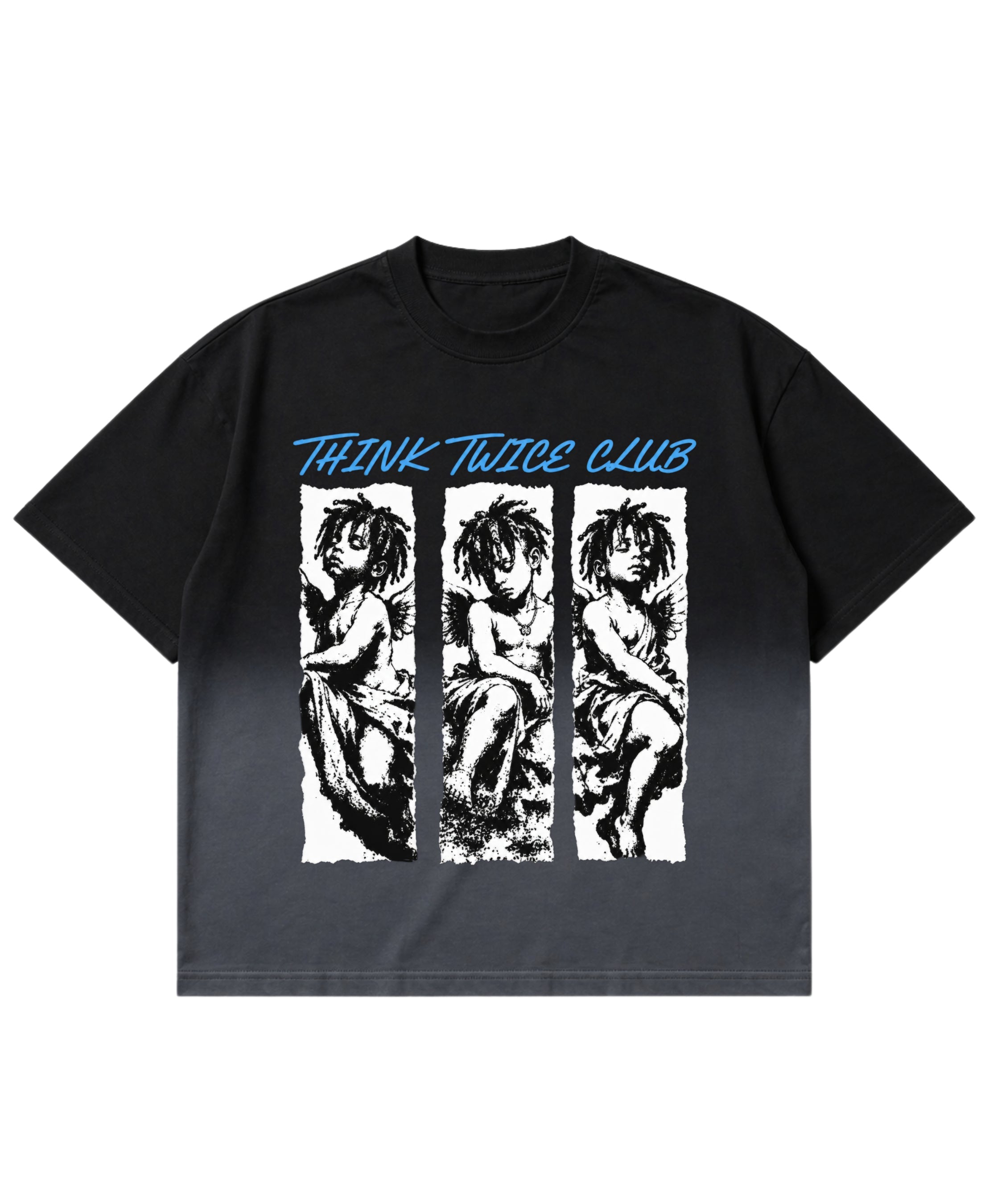 Black Ombré Wash Boxy Fit T-shirt Front Design