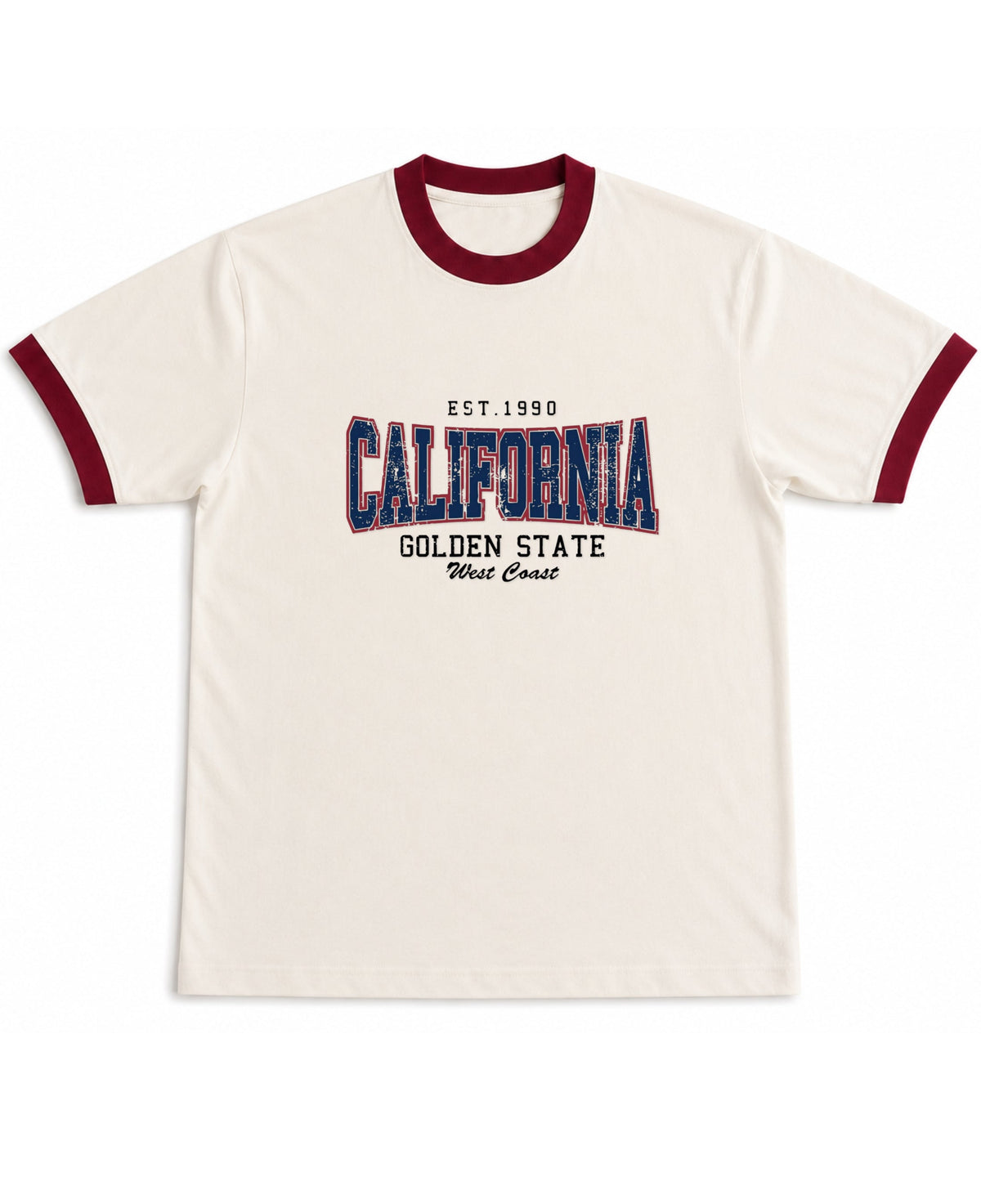 Off White & Maroon Ringer tee Front Design