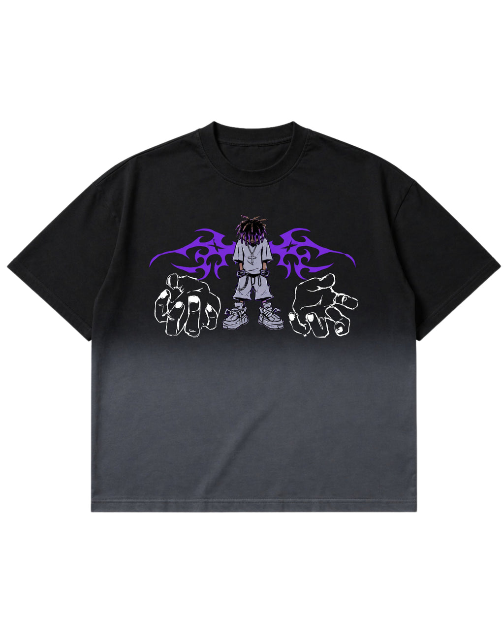 Black Ombré Wash Boxy Fit T-shirt Front Design