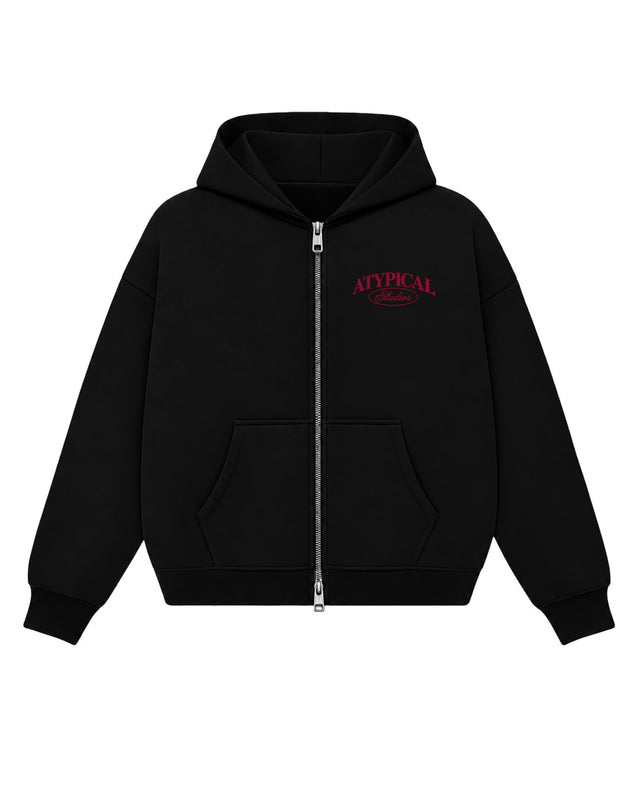 Black Boxy Dual Zipper Hoodie Front Design