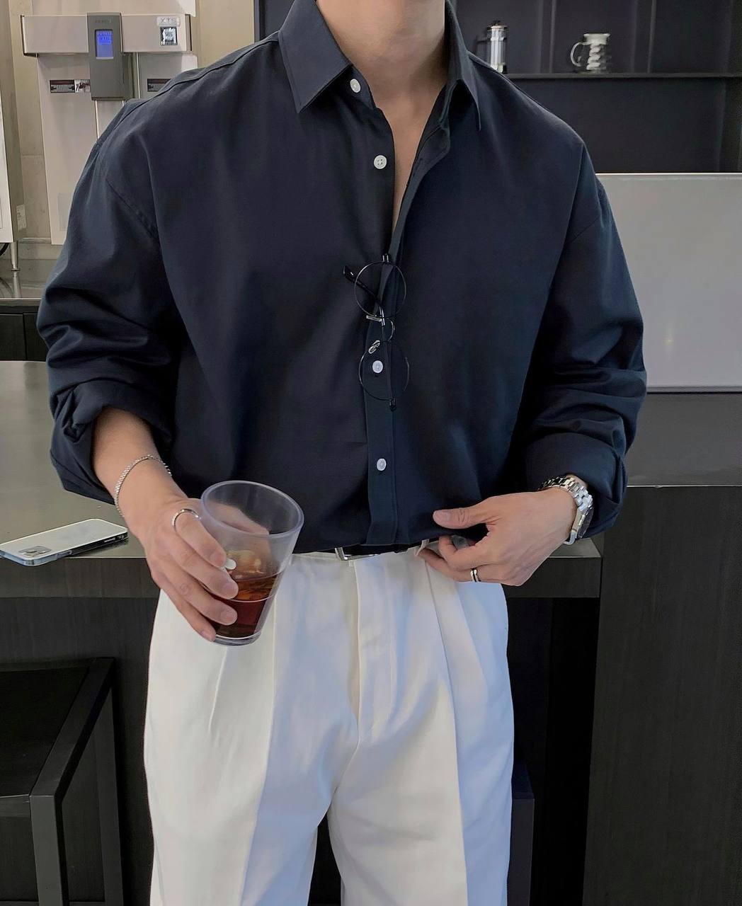 BLACK SOLID FULL SLEEVE SHIRT