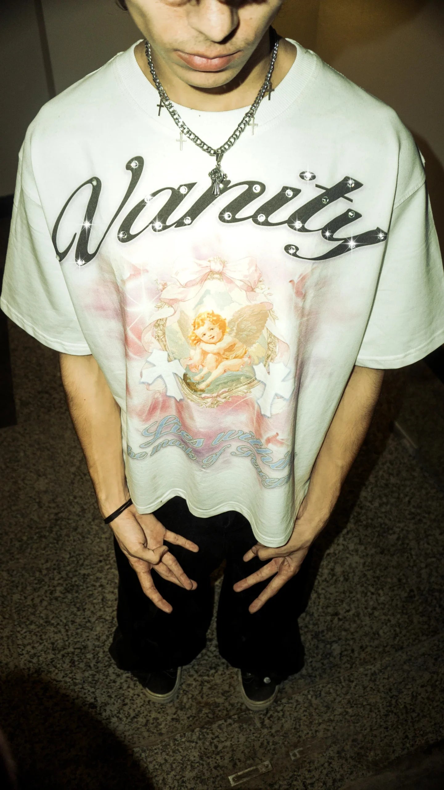 "B" VANITY Rhinestone offwhite cropped oversized