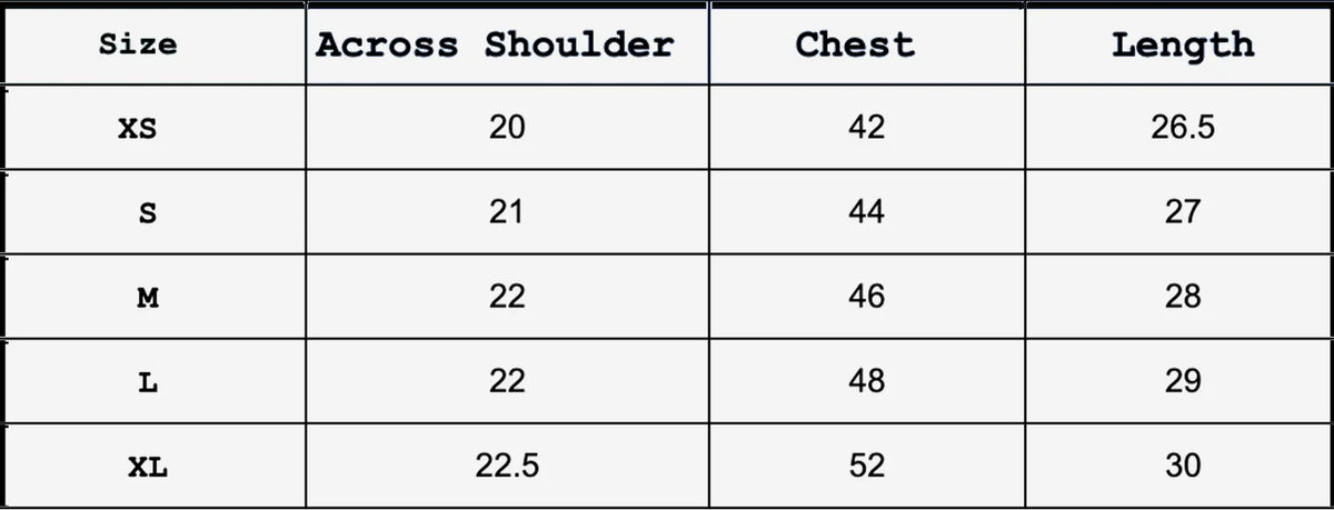 Size chart